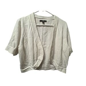R&K Cream Short Sleeve Open Front Knit Cropped Cardigan Sweater‎ Shrug Large